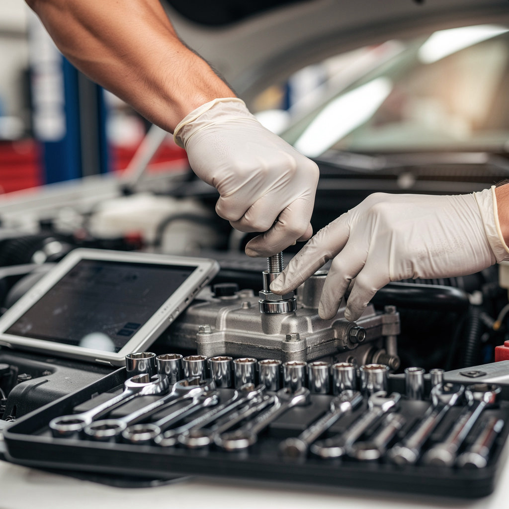Hugo Auto Service technician performing a multi-point vehicle inspection as part of our transparent service process in Chula Vista